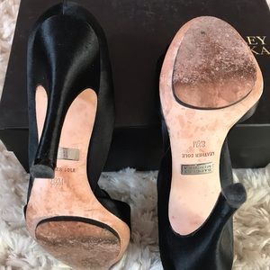 Black Satin 5-1/2 Peep Toe Heels